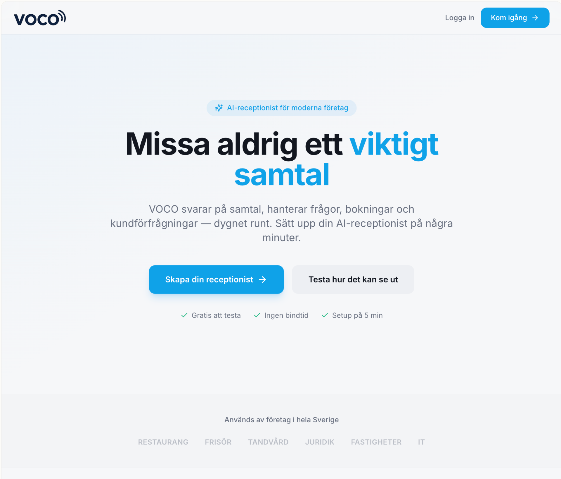VOCO – AI-receptionist landing page